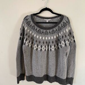 Time and Tru Heather Grey Fair Isle Sweater
